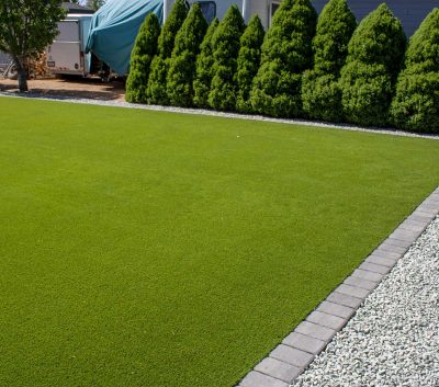 turf pavers river rock installation